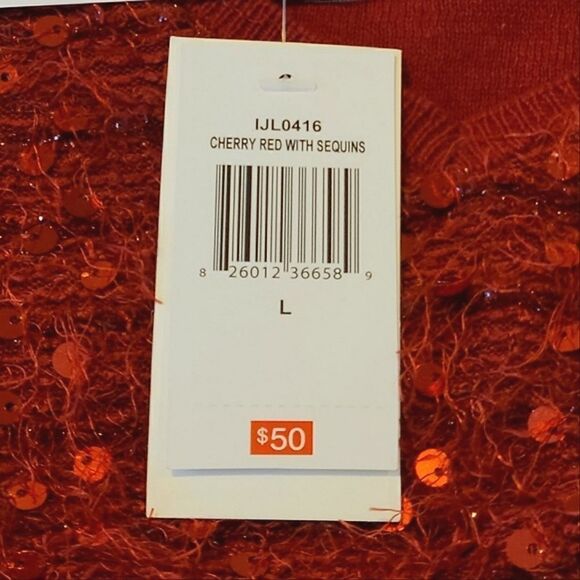 I Jeans By Buffalo Red Sequin Fuzzy V-neck Party Sweater Size L - Picture 7 of 7